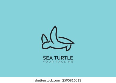 Sea turtle silhouette logo design, simple abstract sea turtle logo design with blue color