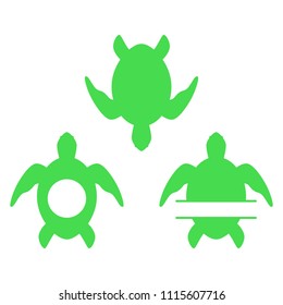 Sea turtle. Turtle silhouette. Split and circle monograms. Vector icons isolated on white background.