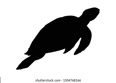 Sea turtle silhouette vector, Animal in black and white.