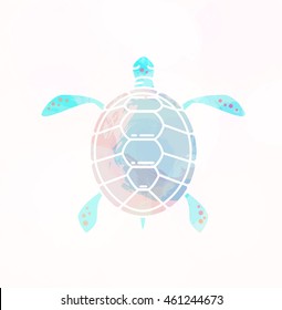 Sea turtle silhouette. Vector icon in watercolor style isolated on white background.
