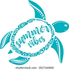 Sea Turtle svg vector Illustration isolated on white background. Summer vibes svg. Mandala Turtle svg. Summer quote shirt design. Sea turtle silhouette cut file. Sea animal svg. Concept undersea world svg