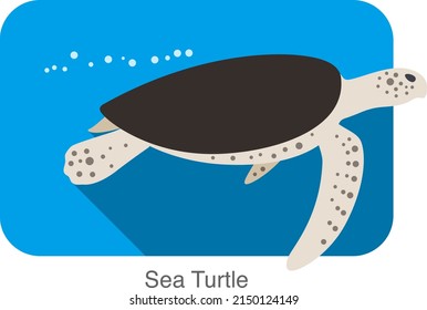 Sea Turtle swimming in the sea, flat illustration vector