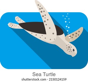 Sea Turtle swimming in the sea, flat illustration vector