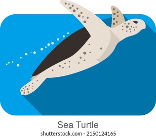 Sea Turtle swimming in the sea, flat illustration vector