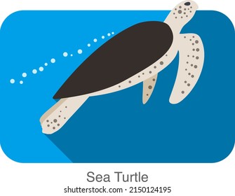 Sea Turtle swimming in the sea, flat illustration vector