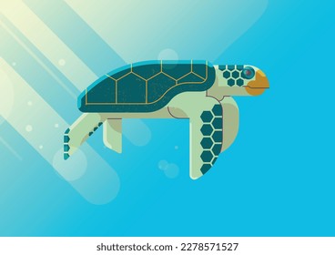 Sea turtle swimming in the ocean. Flat illustration style.