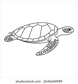 Sea turtle swimming in profile line art marine animal