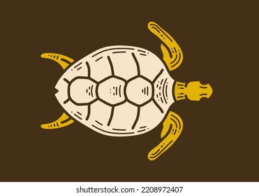 Sea turtle swimming retro vintage art drawing design