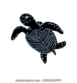 Sea turtle swimming silhouette. Black and white vector illustration of a tortoise isolated on white background. Sea life drawing. Save the ocean concept. 