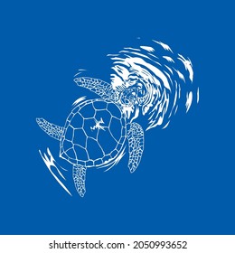 Sea turtle swimming, vector illustration art.