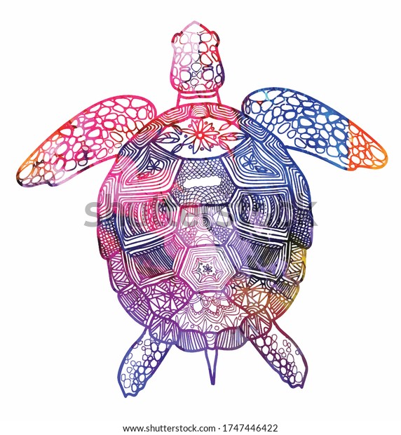 Sea Turtle Swims Meditative Coloring Antistress Stock Vector (Royalty ...