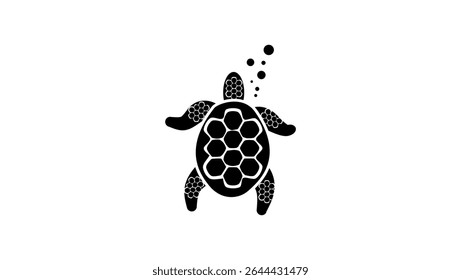 Sea Turtle symbol, Black Isolated Silhouette