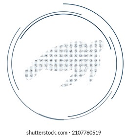 The sea turtle symbol filled with dark blue dots. Pointillism style. Vector illustration on white background