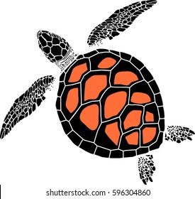 sea turtle in a three-colored coloring on the isolated background