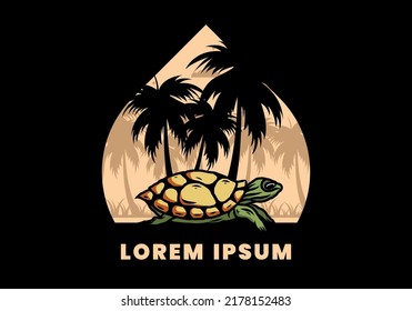 Sea turtle under the coconut tree illustration design