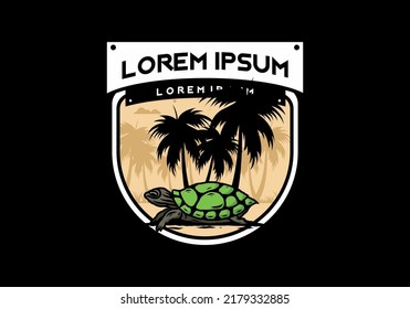 Sea turtle under the coconut tree illustration design