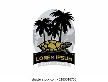 Sea turtle under the coconut tree illustration design