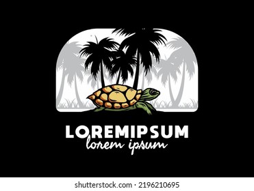Sea turtle under the coconut tree illustration design