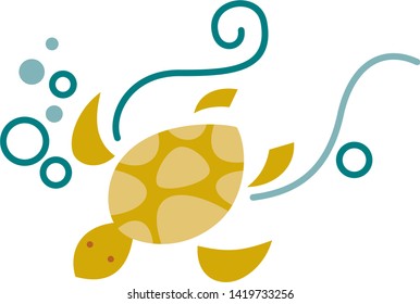 Sea turtle underwater with bubbles