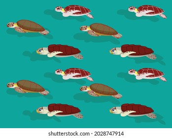 Sea Turtle Various Cartoon Character Seamless Wallpaper Set 2