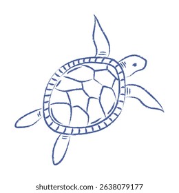 Sea turtle vector. Doodle of big turtle with pencil, chalk texture. Vector isolated element