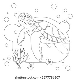 Sea turtle vector drawing for children's creativity and development.