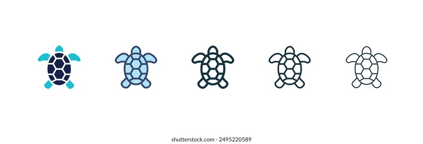 Sea turtle vector icon set black filled and outlined style.
