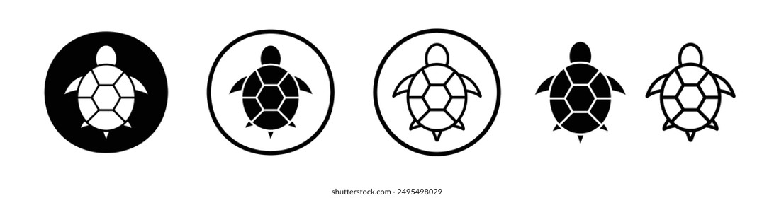 Sea turtle vector icon set in black and white color.