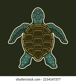 Sea turtle vector illustration in colorful cartoon style on dark background