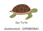 Sea turtle vector illustration. Cute sea turtle cartoon clipart, animal in flat style. Sea animals, underwater creatures, ocean animals, marine life concept. Sea turtle vector design isolated on white