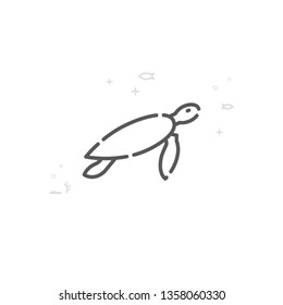 Sea Turtle Vector Line Icon. Marine Life, Sea Creatures Symbol, Pictogram, Sign. Light Abstract Geometric Background. Editable Stroke. Adjust Line Weight. Design with Pixel Perfection.