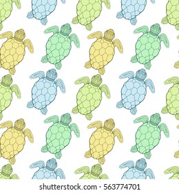 Sea turtle vector seamless pattern. Stylized geometrical ocean turtles. Marine animals background. 