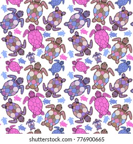 Sea turtle. Vector seamless pattern.