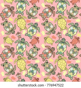 Sea turtle vector seamless pattern.
