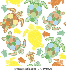 Sea turtle vector seamless pattern.