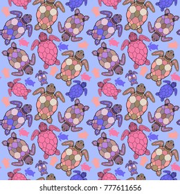 Sea turtle vector seamless pattern.