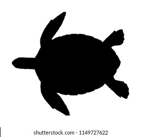 Sea Turtle Vector Silhouette Illustration Isolated On White Background. 