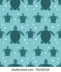 Sea turtles blue seamless pattern. Vector illustration