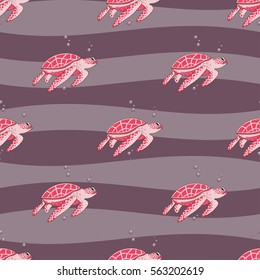 Sea turtles and bubbles seamless vector pattern. 