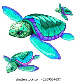 Sea Turtles Dance Oceanlife Vector Illustration