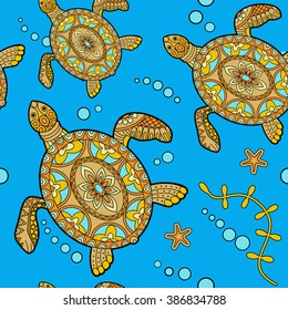 Sea turtles decorative seamless pattern