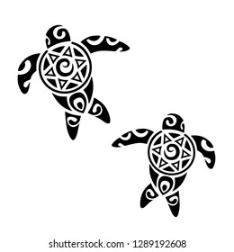 Sea turtles in the Maori style. Tattoo sketch