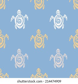 Sea Turtles. Polynesian tribal pattern. Seamless Vector background.