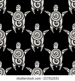 Sea Turtles. Polynesian tribal pattern. Seamless Vector background.