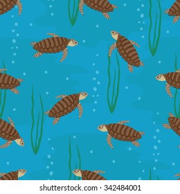 Sea turtles. Seamless pattern,  background