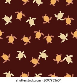 Sea turtles seamless pattern. Cute marine turtle in doodle style. Beautiful animals texture for fabric, wrapping paper, wallpaper, tissue, illustration.