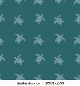 Sea turtles seamless pattern. Cute marine turtle in doodle style. Beautiful animals texture for fabric, wrapping paper, wallpaper, tissue, illustration.