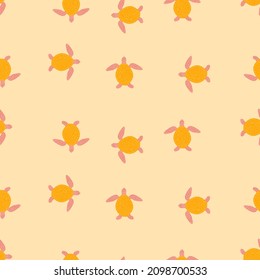 Sea turtles seamless pattern. Cute marine turtle in doodle style. Beautiful animals texture for fabric, wrapping paper, wallpaper, tissue, illustration.