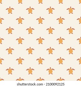 Sea turtles seamless pattern. Cute marine turtle in doodle style. Beautiful animals texture for fabric, wrapping paper, wallpaper, tissue, illustration.