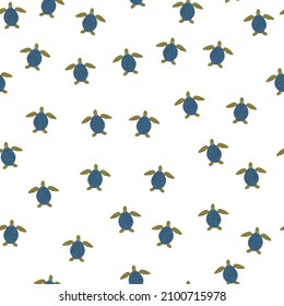 Sea turtles seamless pattern. Cute marine turtle in doodle style. Beautiful animals texture for fabric, wrapping paper, wallpaper, tissue, illustration.